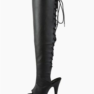 Black Over-the-Knee Lace-Up Heeled Boots